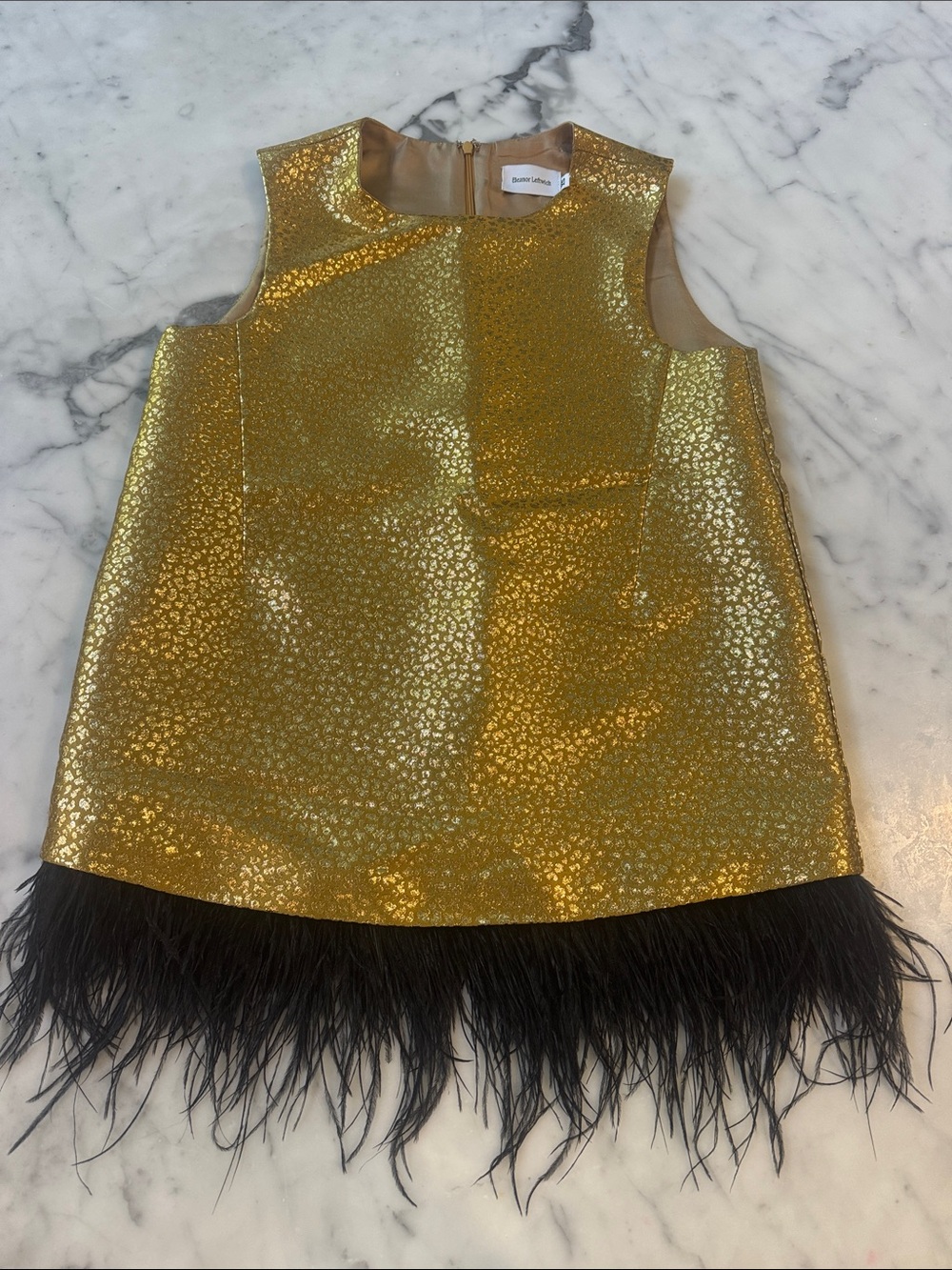 Eleanor Leftwich Gold Cheetah Embossed Top with Black Ostrich Hem